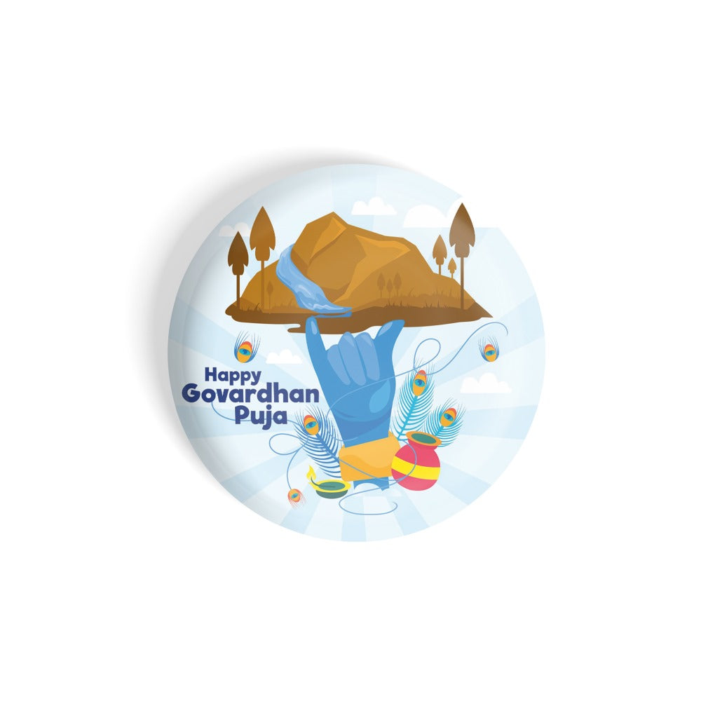 dhcrafts Round Fridge Magnet Blue Govardhan Puja D2 Glossy Finish Design Pack of 1 (75 mm)